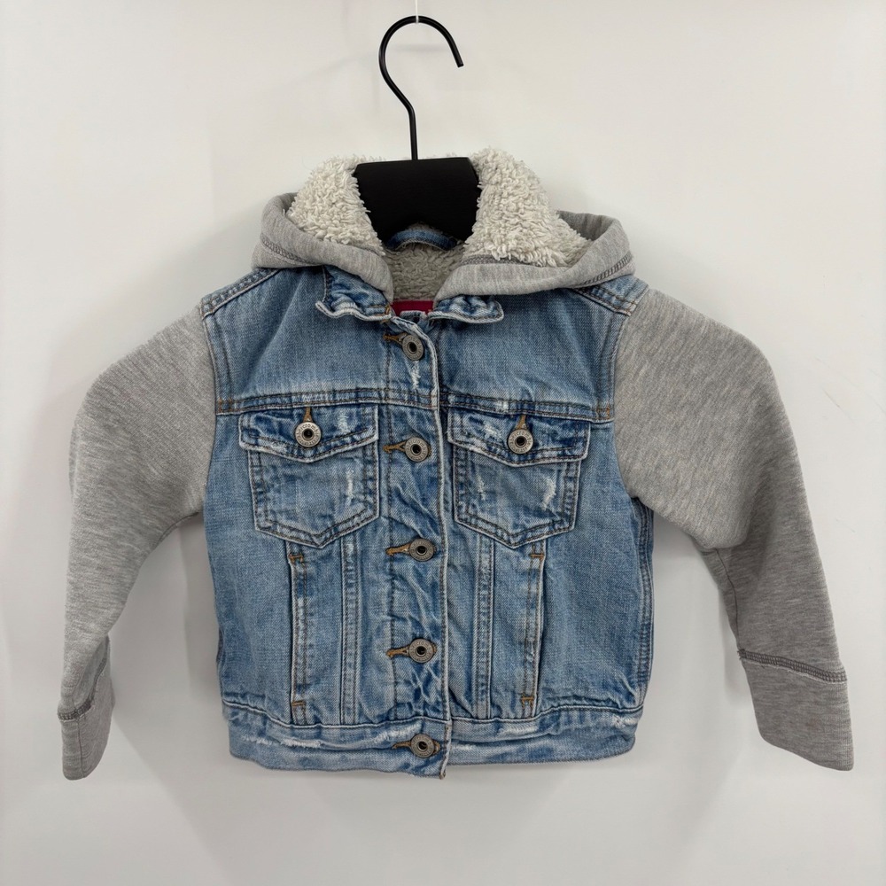 Abercrombie Kids Denim Jacket Kids 3/4 Blue Sherpa Hooded Mixed Media Coat Fall